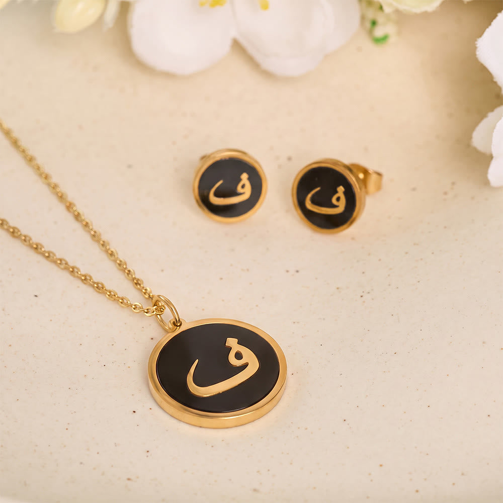 HilalHaven Script Whisper Monogram Engraved Jewelry Set — Minimalist Titanium Steel Disc Necklace &amp; Stud Earrings - image 16