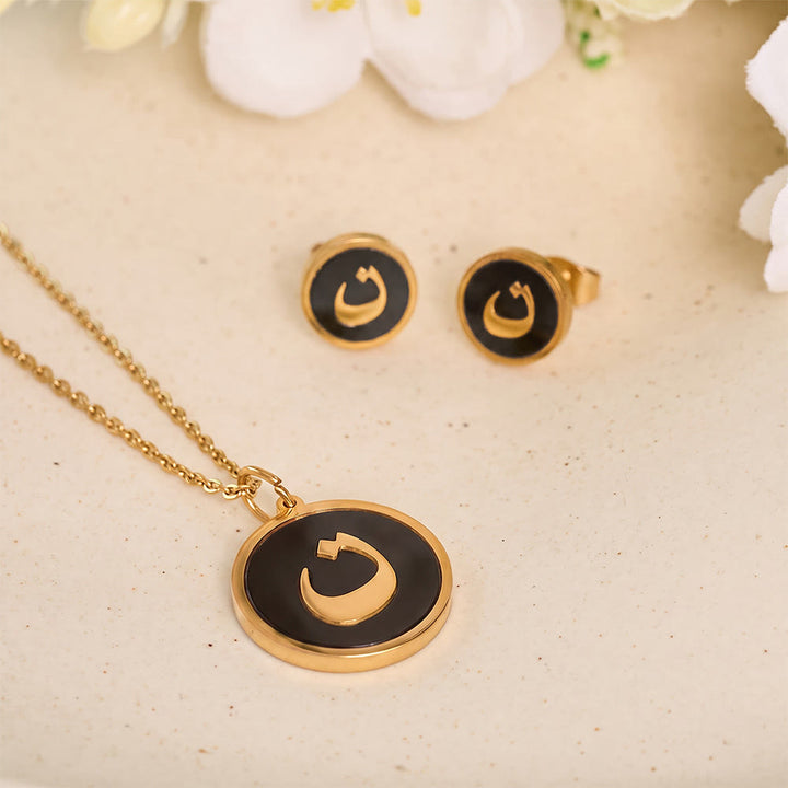 HilalHaven Script Whisper Monogram Engraved Jewelry Set — Minimalist Titanium Steel Disc Necklace &amp; Stud Earrings - image 9