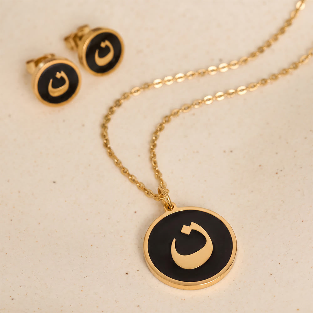 HilalHaven Script Whisper Monogram Engraved Jewelry Set — Minimalist Titanium Steel Disc Necklace &amp; Stud Earrings - image 8