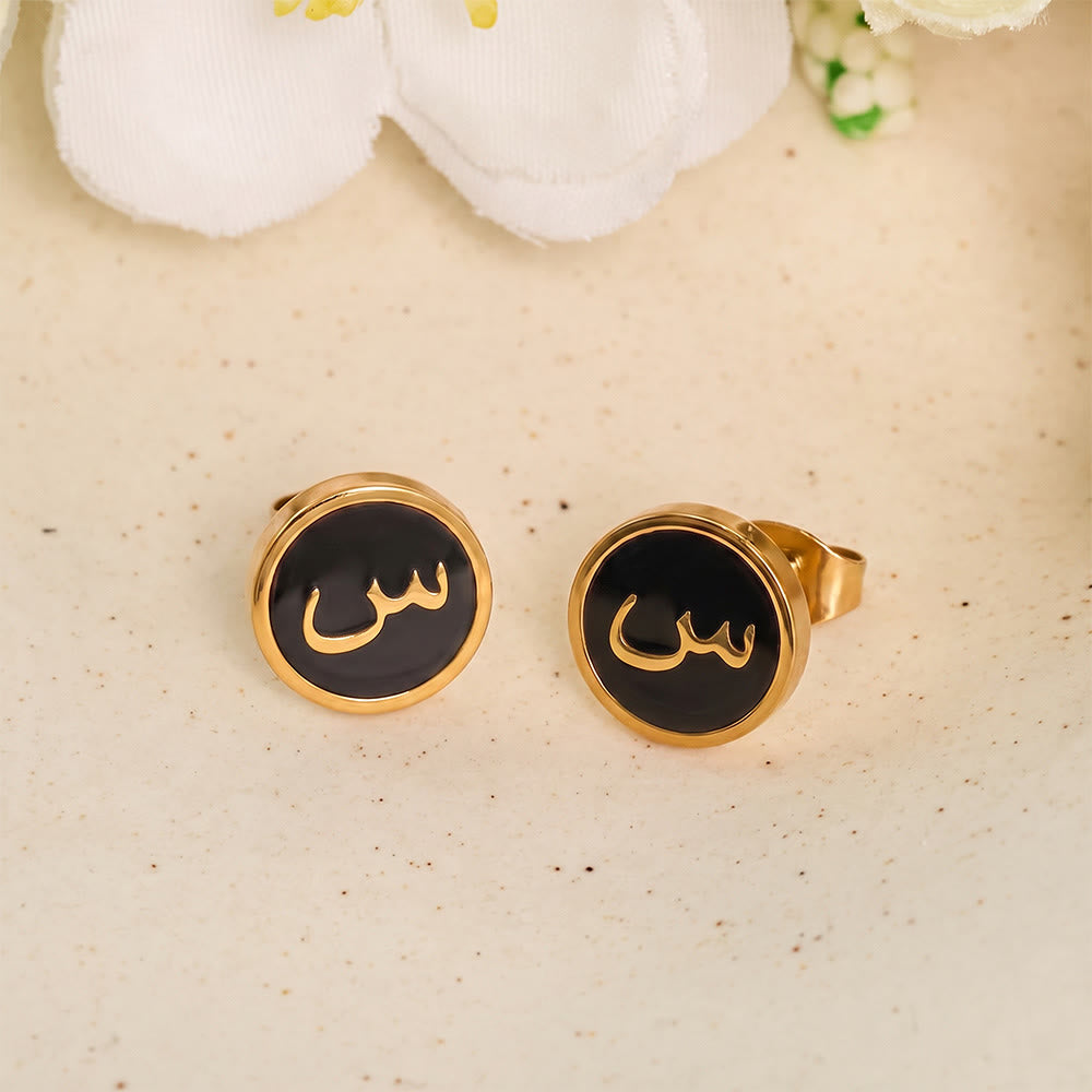 HilalHaven Script Whisper Monogram Engraved Jewelry Set — Minimalist Titanium Steel Disc Necklace &amp; Stud Earrings - image 75