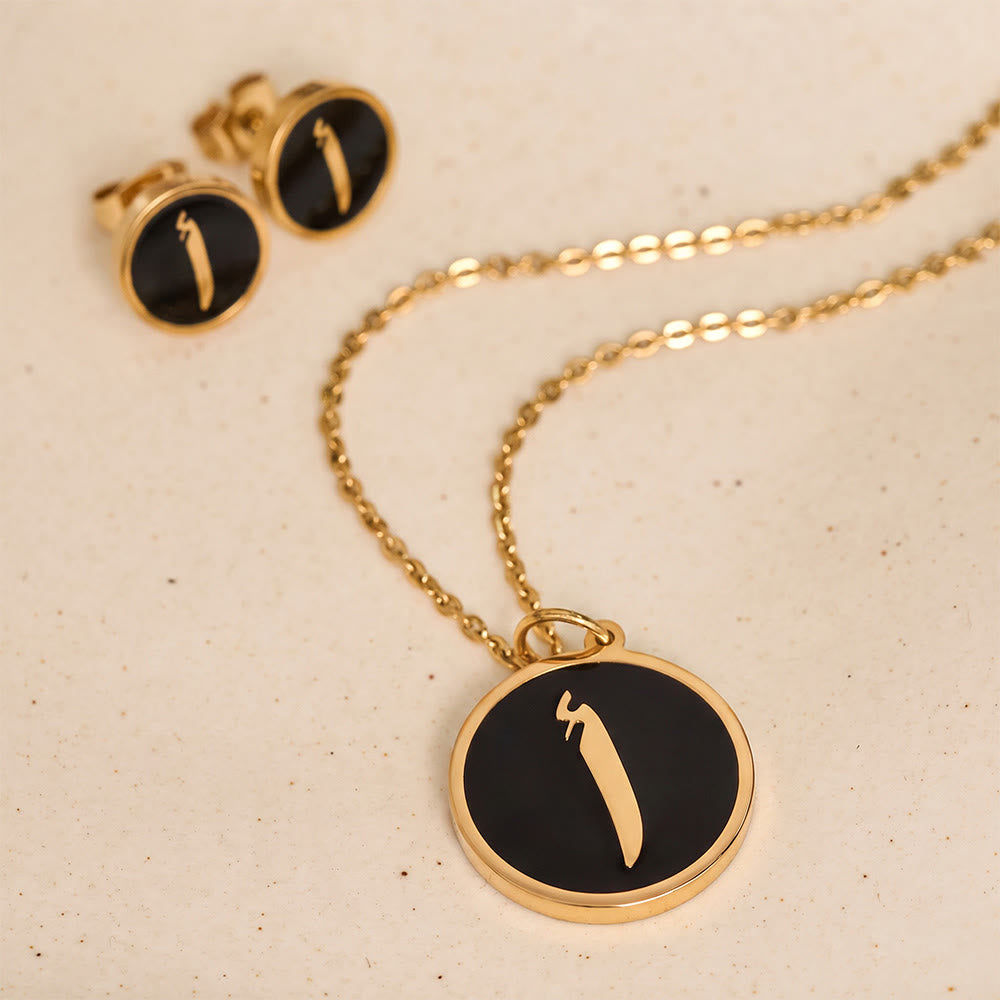 HilalHaven Script Whisper Monogram Engraved Jewelry Set — Minimalist Titanium Steel Disc Necklace &amp; Stud Earrings - image 29