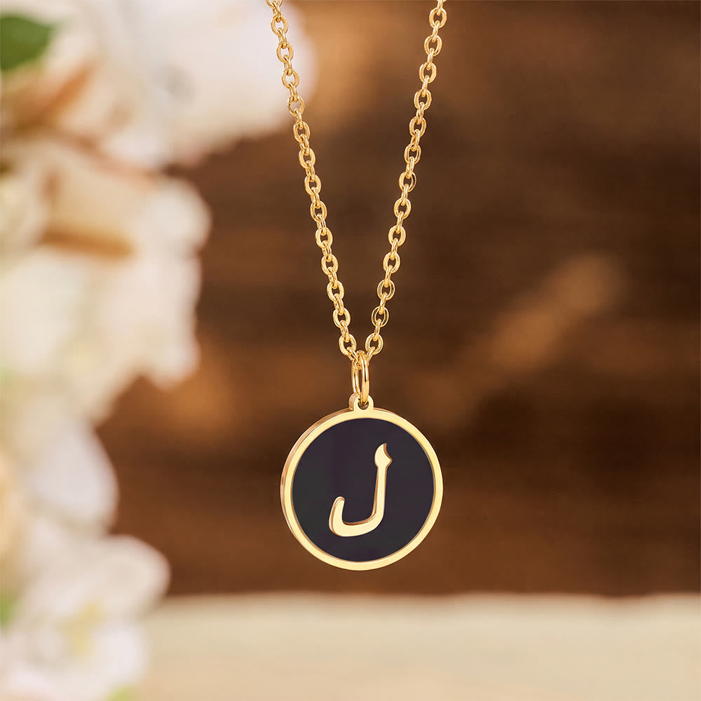HilalHaven Script Whisper Monogram Engraved Jewelry Set — Minimalist Titanium Steel Disc Necklace &amp; Stud Earrings - Lam(L)|ل - image 21