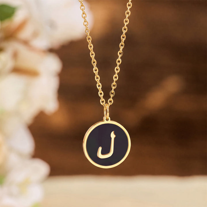 HilalHaven Script Whisper Monogram Engraved Jewelry Set — Minimalist Titanium Steel Disc Necklace &amp; Stud Earrings - Lam(L)|ل - image 21