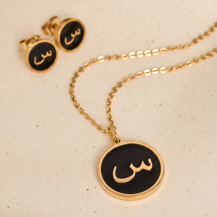 HilalHaven Script Whisper Monogram Engraved Jewelry Set — Minimalist Titanium Steel Disc Necklace &amp; Stud Earrings - image 71