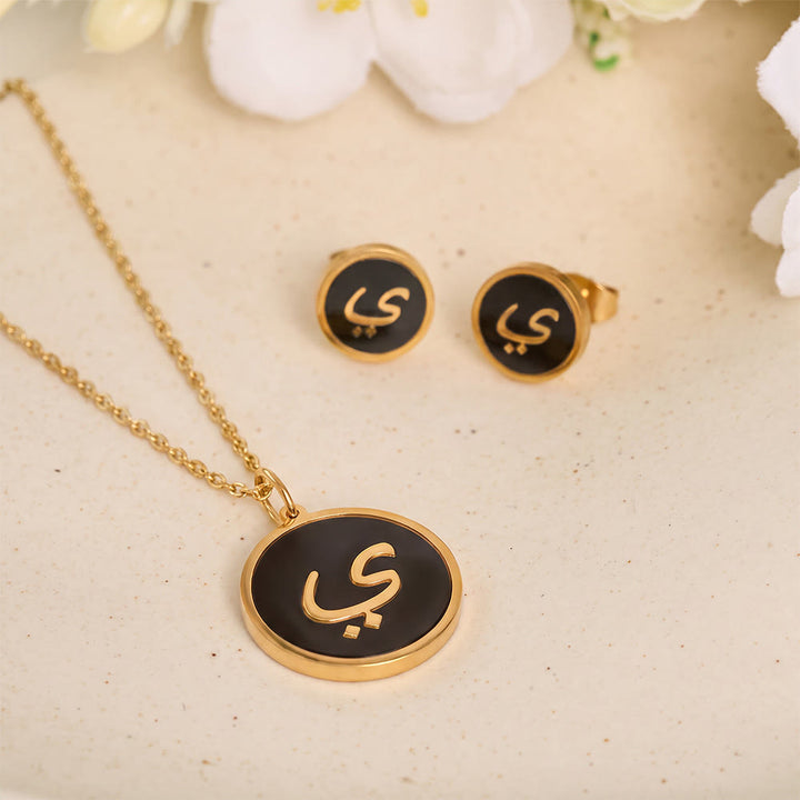 HilalHaven Script Whisper Monogram Engraved Jewelry Set — Minimalist Titanium Steel Disc Necklace &amp; Stud Earrings - image 37