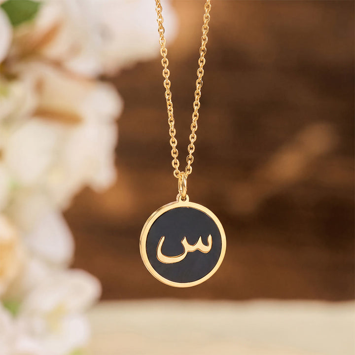 HilalHaven Script Whisper Monogram Engraved Jewelry Set — Minimalist Titanium Steel Disc Necklace &amp; Stud Earrings - Sin(S)|س - image 70