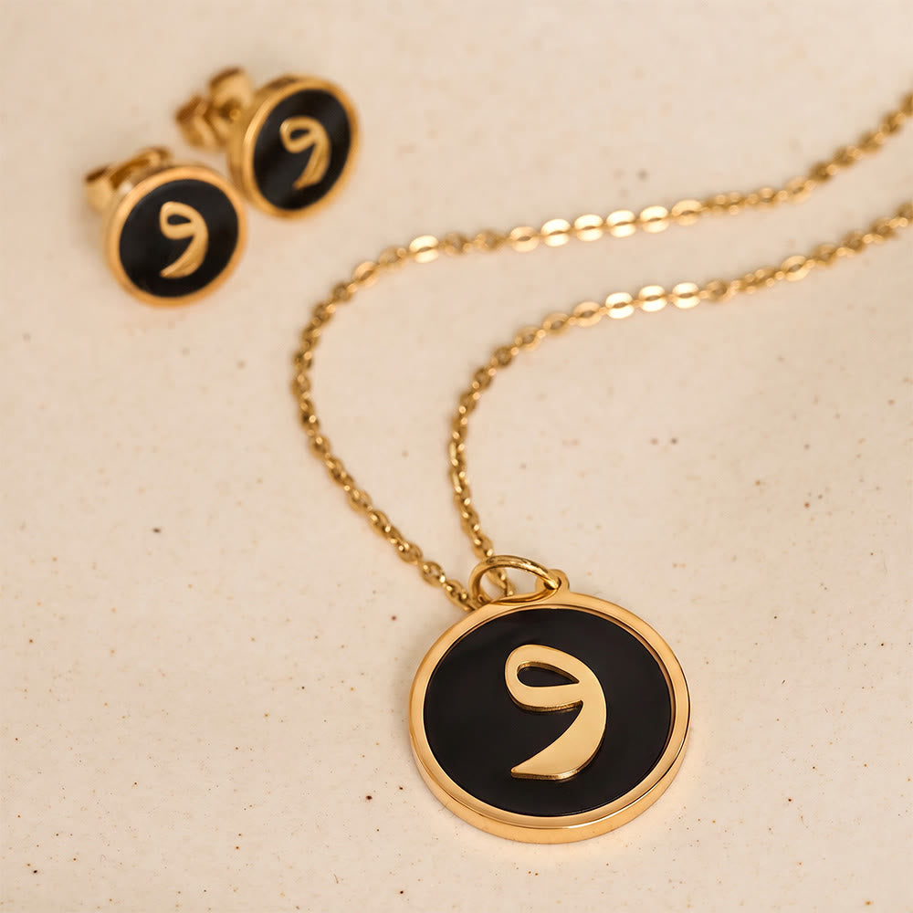 HilalHaven Script Whisper Monogram Engraved Jewelry Set — Minimalist Titanium Steel Disc Necklace &amp; Stud Earrings - image 47