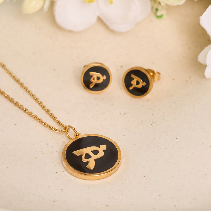 HilalHaven Script Whisper Monogram Engraved Jewelry Set — Minimalist Titanium Steel Disc Necklace &amp; Stud Earrings - image 65