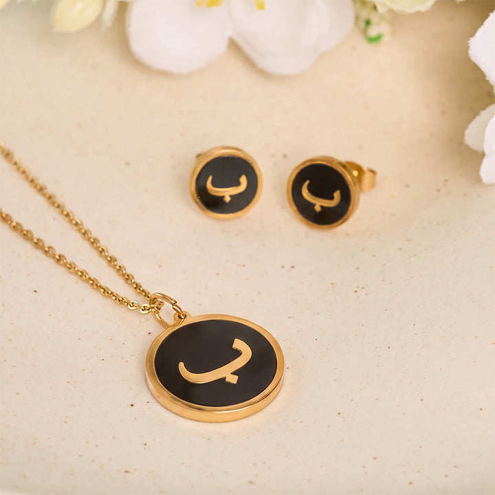 HilalHaven Script Whisper Monogram Engraved Jewelry Set — Minimalist Titanium Steel Disc Necklace &amp; Stud Earrings - image 2