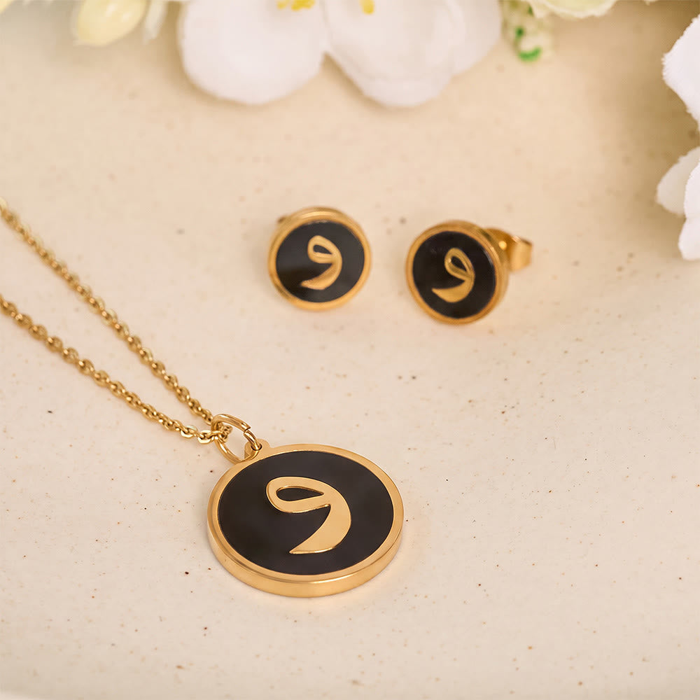 HilalHaven Script Whisper Monogram Engraved Jewelry Set — Minimalist Titanium Steel Disc Necklace &amp; Stud Earrings - image 43