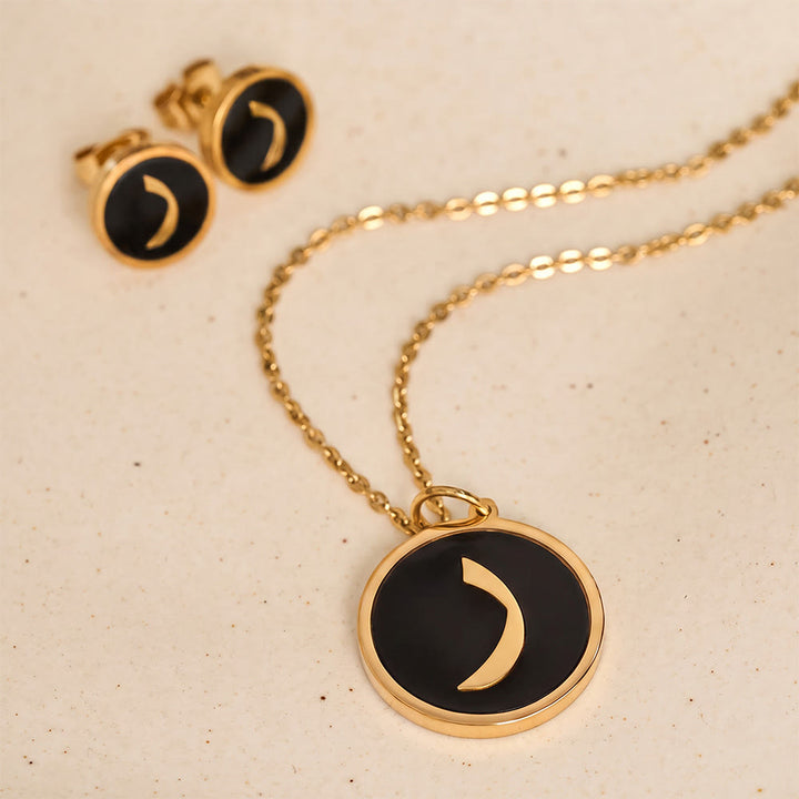 HilalHaven Script Whisper Monogram Engraved Jewelry Set — Minimalist Titanium Steel Disc Necklace &amp; Stud Earrings - image 50