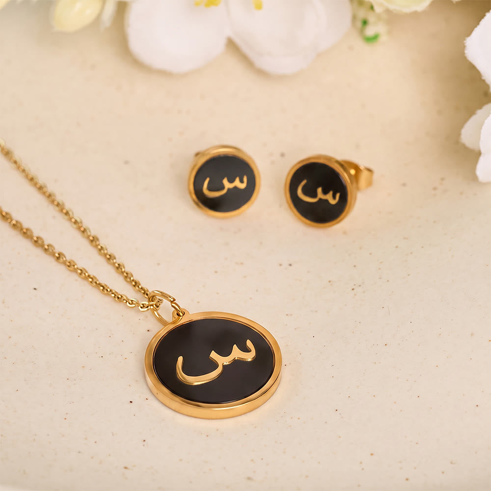 HilalHaven Script Whisper Monogram Engraved Jewelry Set — Minimalist Titanium Steel Disc Necklace &amp; Stud Earrings - image 72