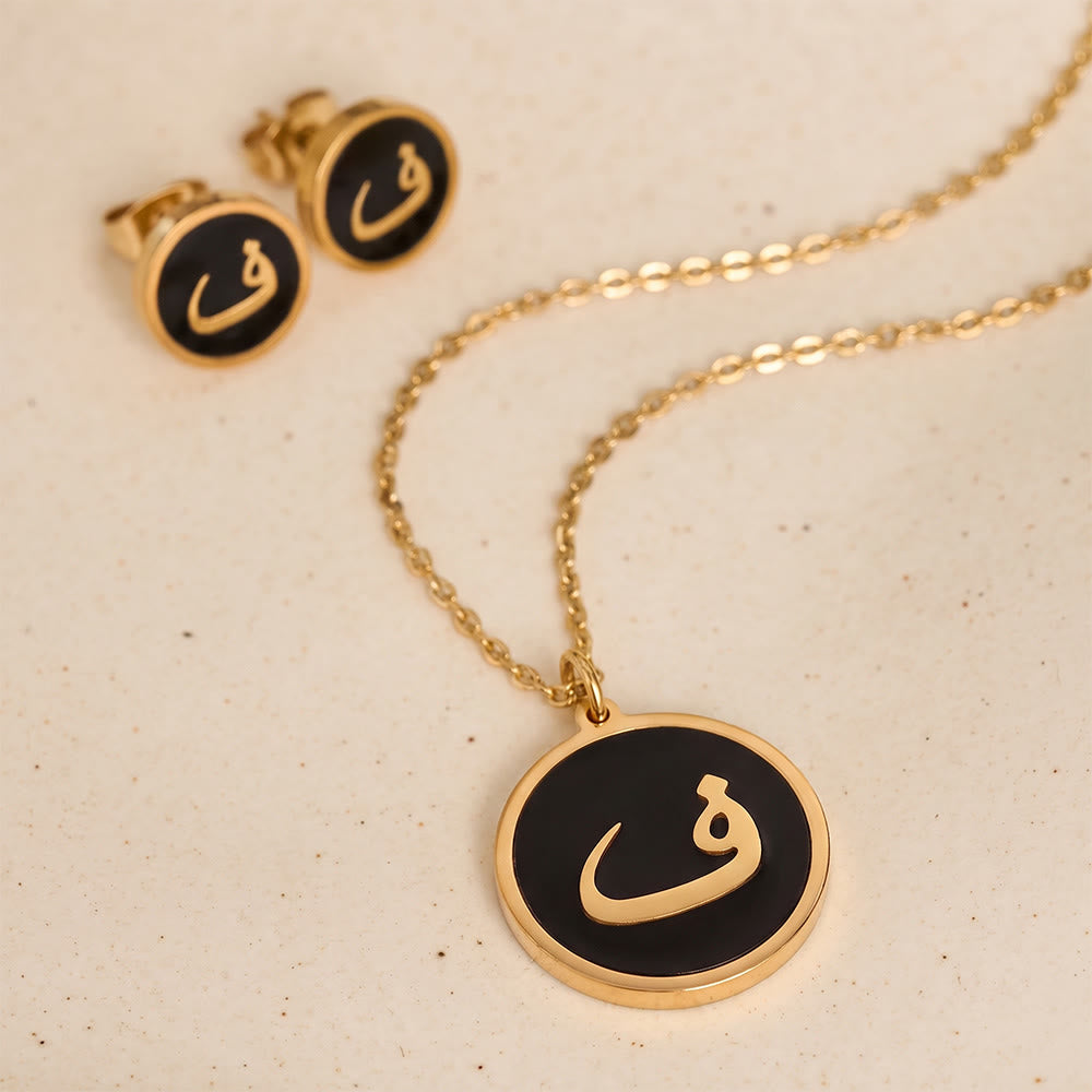 HilalHaven Script Whisper Monogram Engraved Jewelry Set — Minimalist Titanium Steel Disc Necklace &amp; Stud Earrings - image 15
