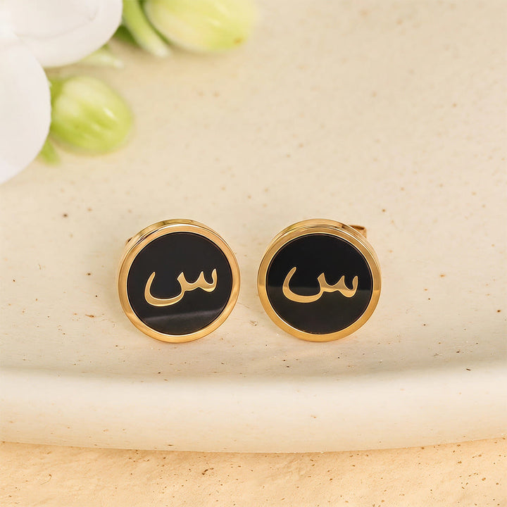 HilalHaven Script Whisper Monogram Engraved Jewelry Set — Minimalist Titanium Steel Disc Necklace &amp; Stud Earrings - image 74