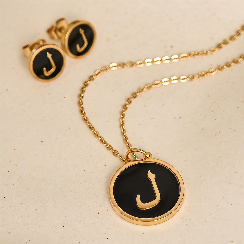 HilalHaven Script Whisper Monogram Engraved Jewelry Set — Minimalist Titanium Steel Disc Necklace &amp; Stud Earrings - image 22