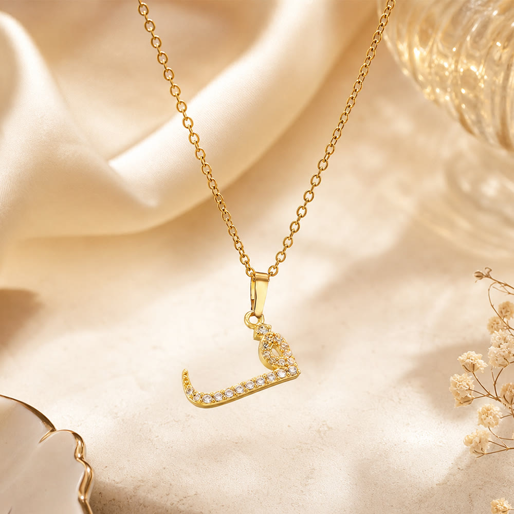 HilalHaven Letter Lumina Flowing Regional Script Monogram Necklace - Golden - Fa(F)|ف - image 21