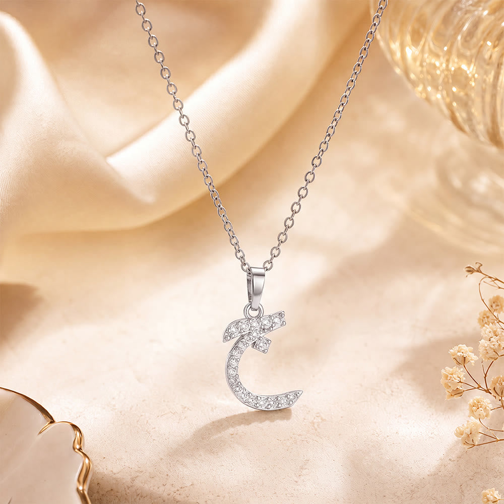 HilalHaven Letter Lumina Flowing Regional Script Monogram Necklace - Silver - Jin(J)|ج - image 20