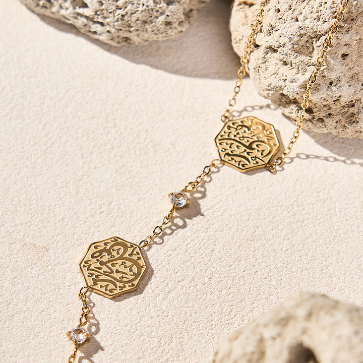FREE Today: Octagon Script Link Hand‑Chain Bracelet - Golden - image 3