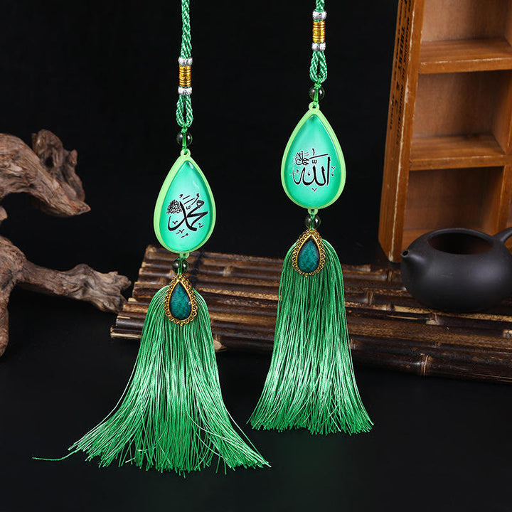 HilalHaven Luminous Tear Crystal Tassel Car Pandent - Green(Style 1) - image 8