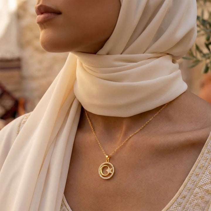 HilalHaven Stellar Glow Crescent Pendant Necklace - image 6