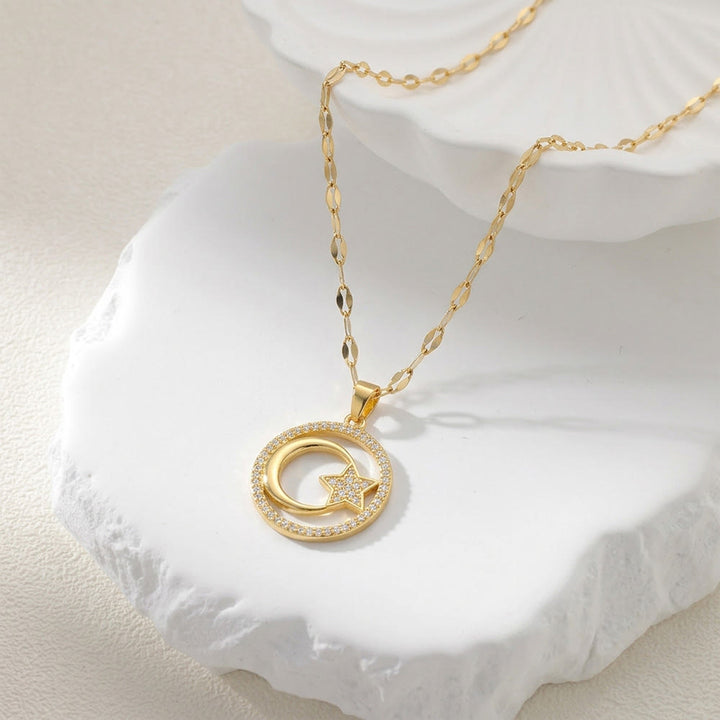 HilalHaven Stellar Glow Crescent Pendant Necklace - image 2