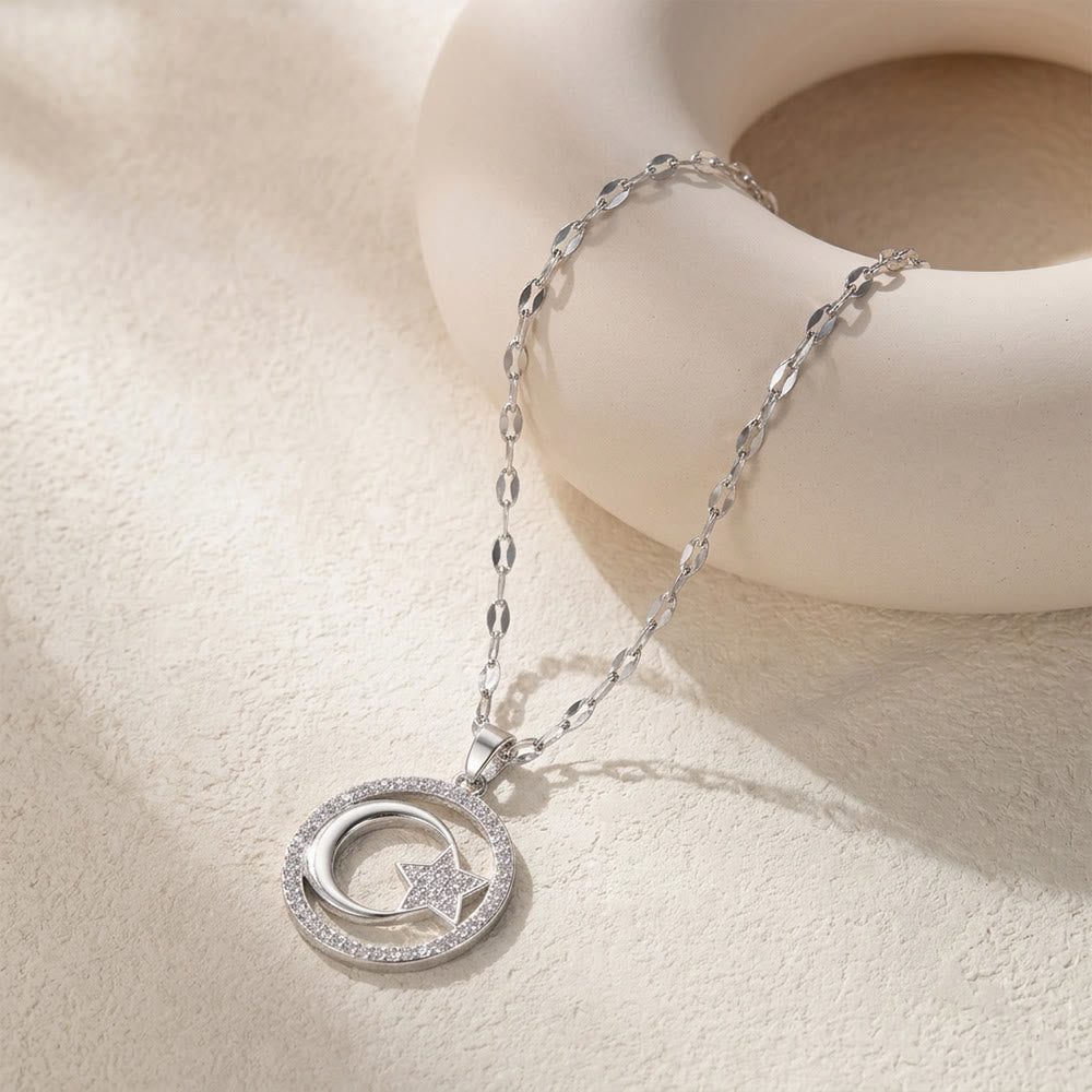 HilalHaven Stellar Glow Crescent Pendant Necklace - Silver - image 10