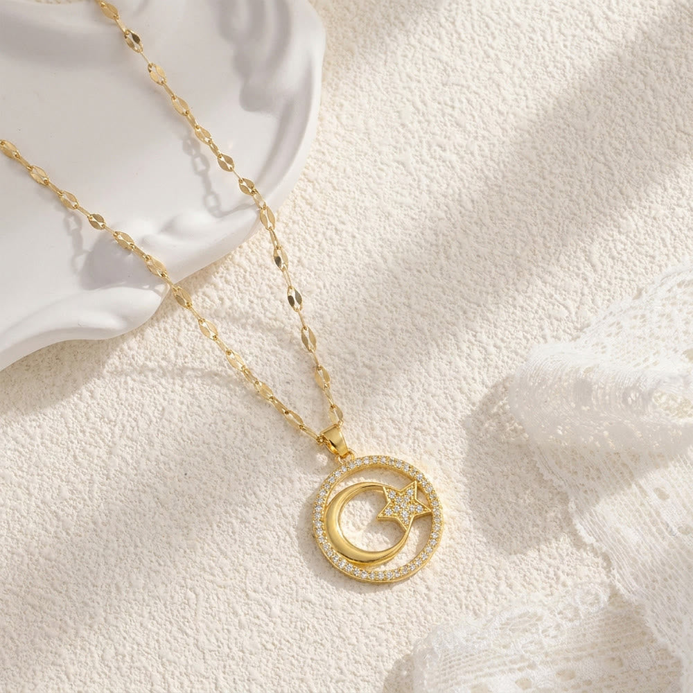 HilalHaven Stellar Glow Crescent Pendant Necklace - Golden - image 3