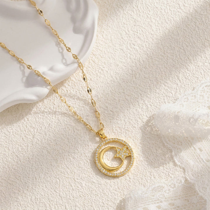 HilalHaven Stellar Glow Crescent Pendant Necklace - Golden - image 3