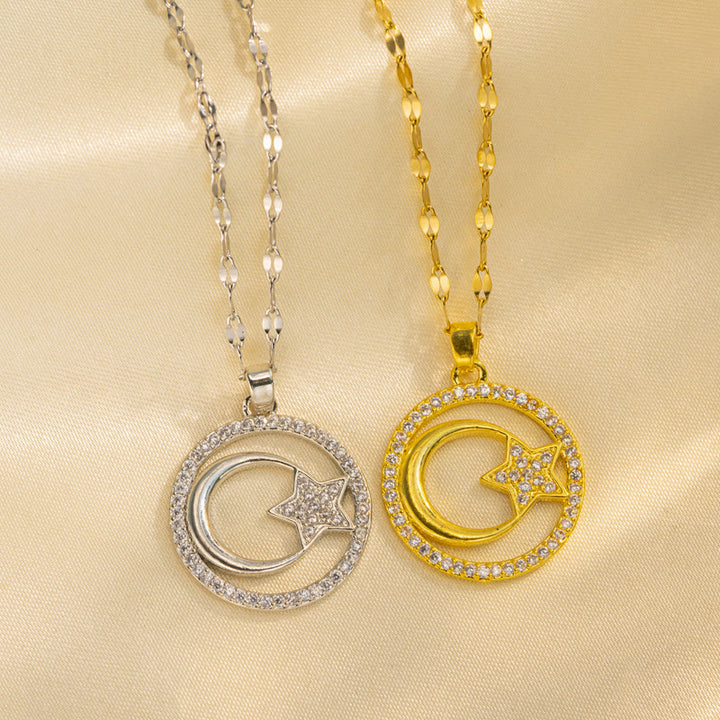 HilalHaven Stellar Glow Crescent Pendant Necklace - image 0
