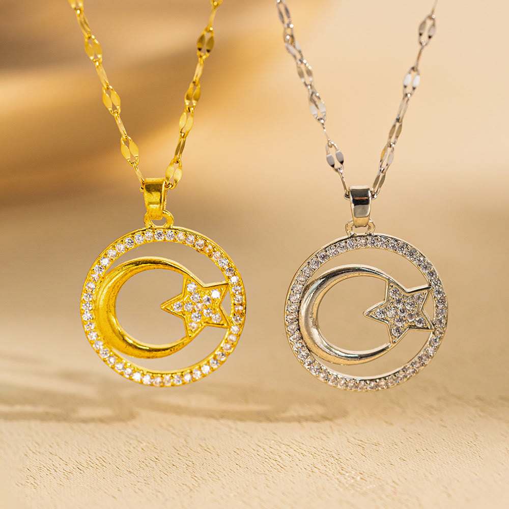 HilalHaven Stellar Glow Crescent Pendant Necklace - image 1