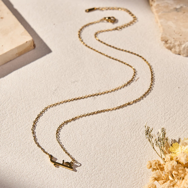 HilalHaven Silent Inscription Minimal Script Bar Necklace  - Golden - image 3