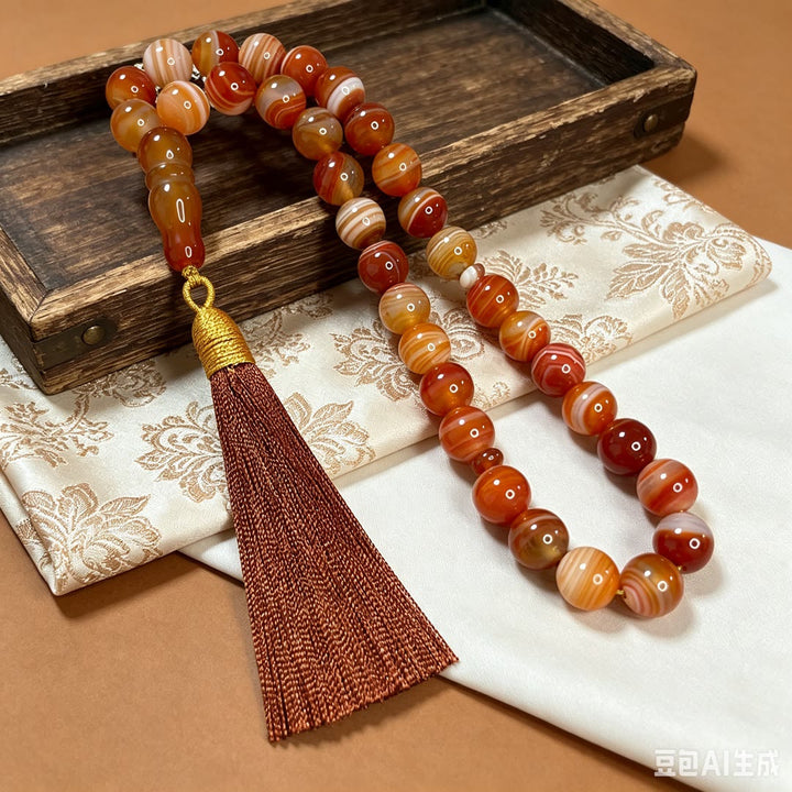 HilalHaven Layered Hush Banded Agate 33 Beads Tasbih— Hand Polished Natural Stone Tasbih - Traditional Tasbih Tassel(With No Gift Box) - image 3