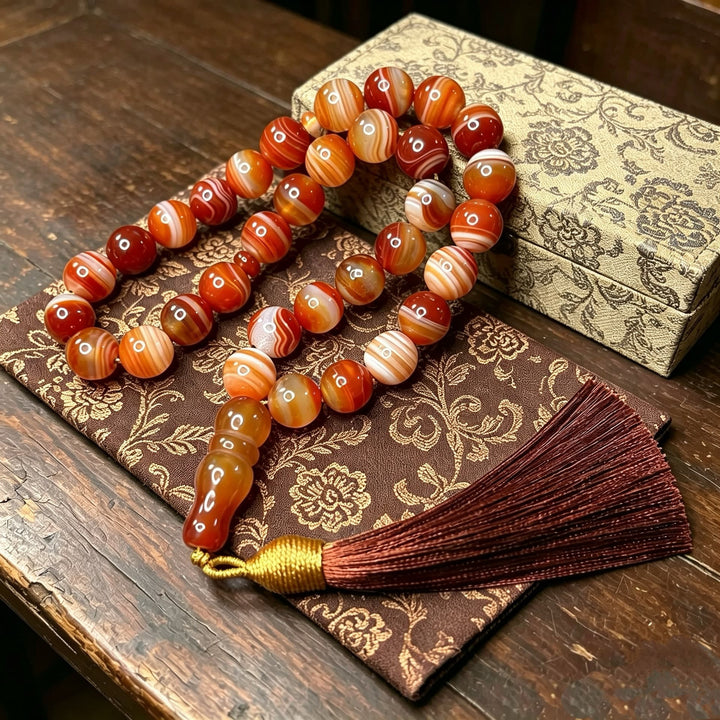 HilalHaven Layered Hush Banded Agate 33 Beads Tasbih— Hand Polished Natural Stone Tasbih - image 4