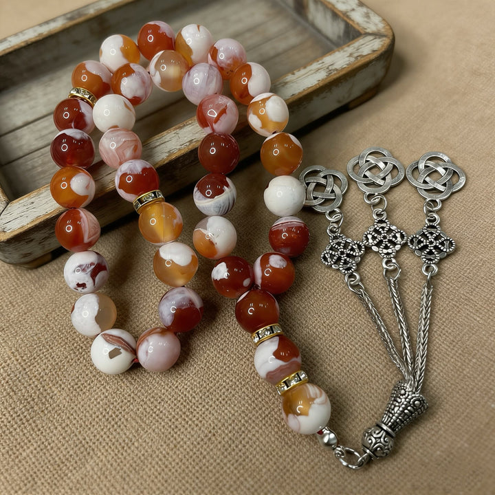 HilalHaven Blush Vein Floral Agate 33 Beads Tasbih — Hand Polished Natural Stone Tasbih - image 0
