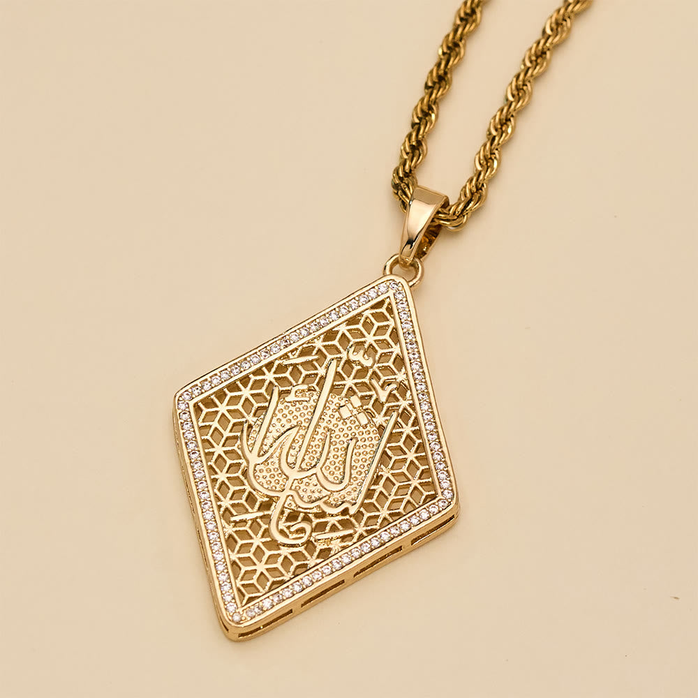 HilalHaven Lattice Talisman Rhombus Allah Engraved Pendant Necklace  - image 1