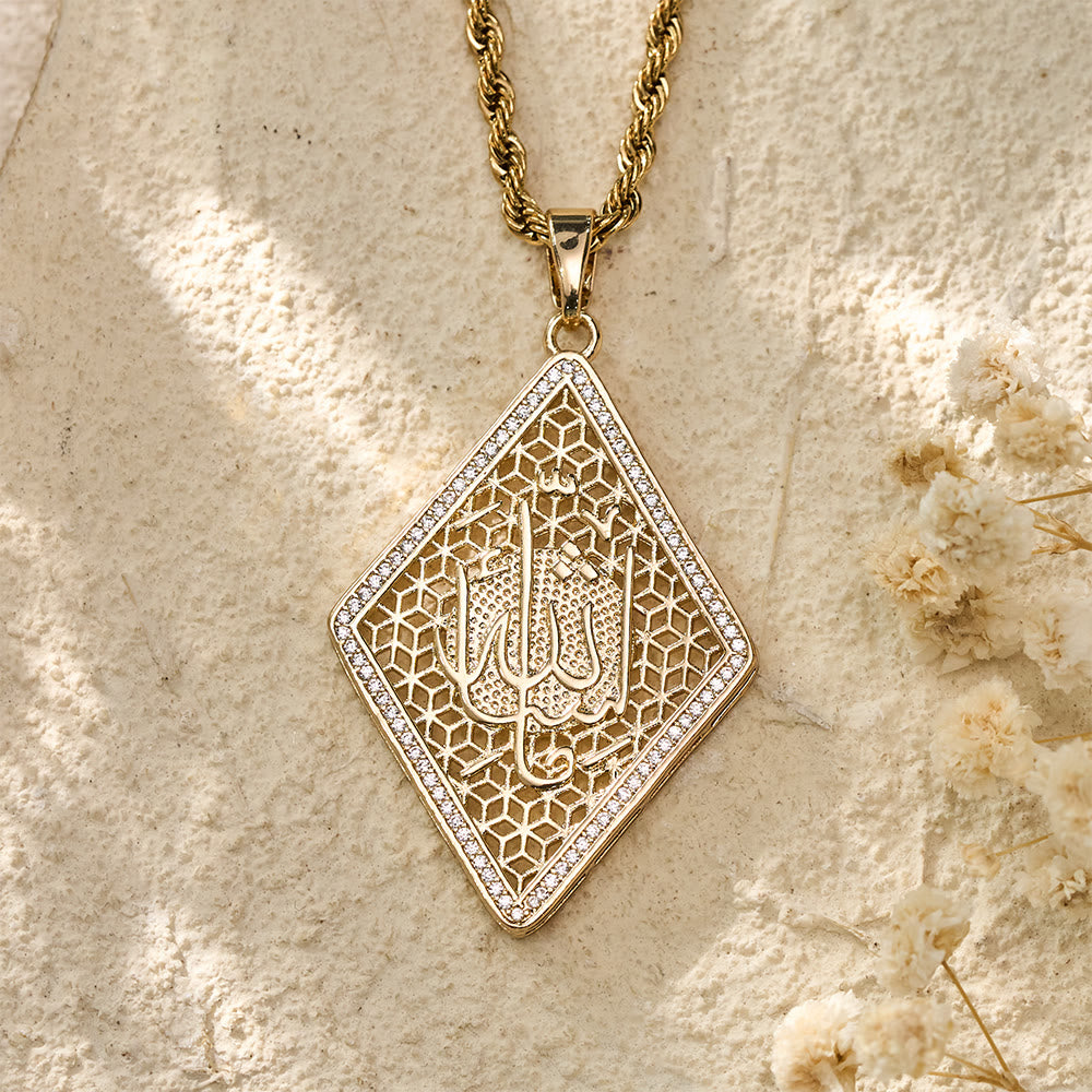 HilalHaven Lattice Talisman Rhombus Allah Engraved Pendant Necklace  - image 0