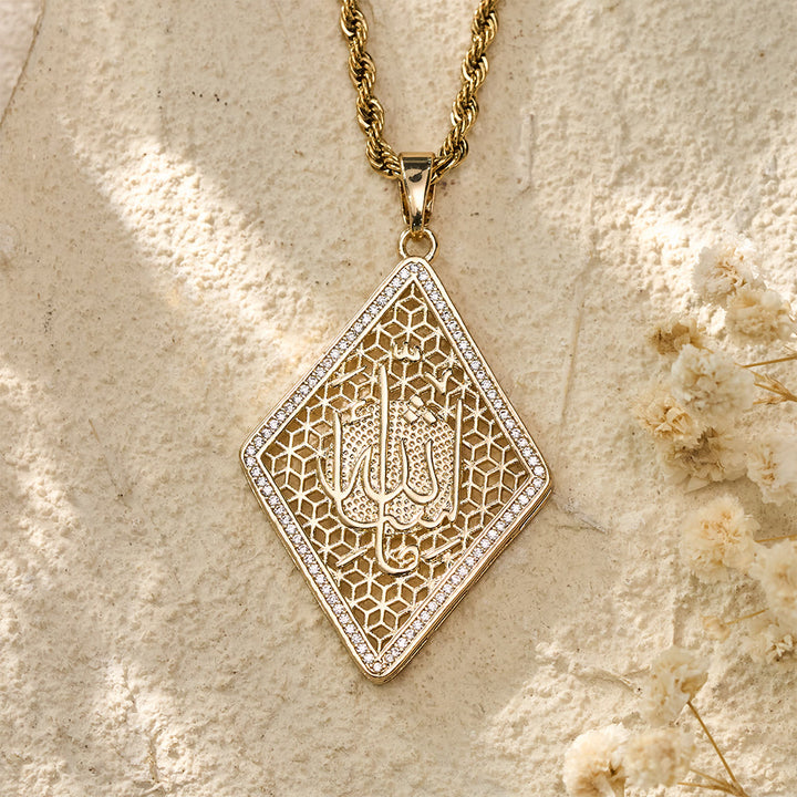 HilalHaven Lattice Talisman Rhombus Allah Engraved Pendant Necklace  - image 0