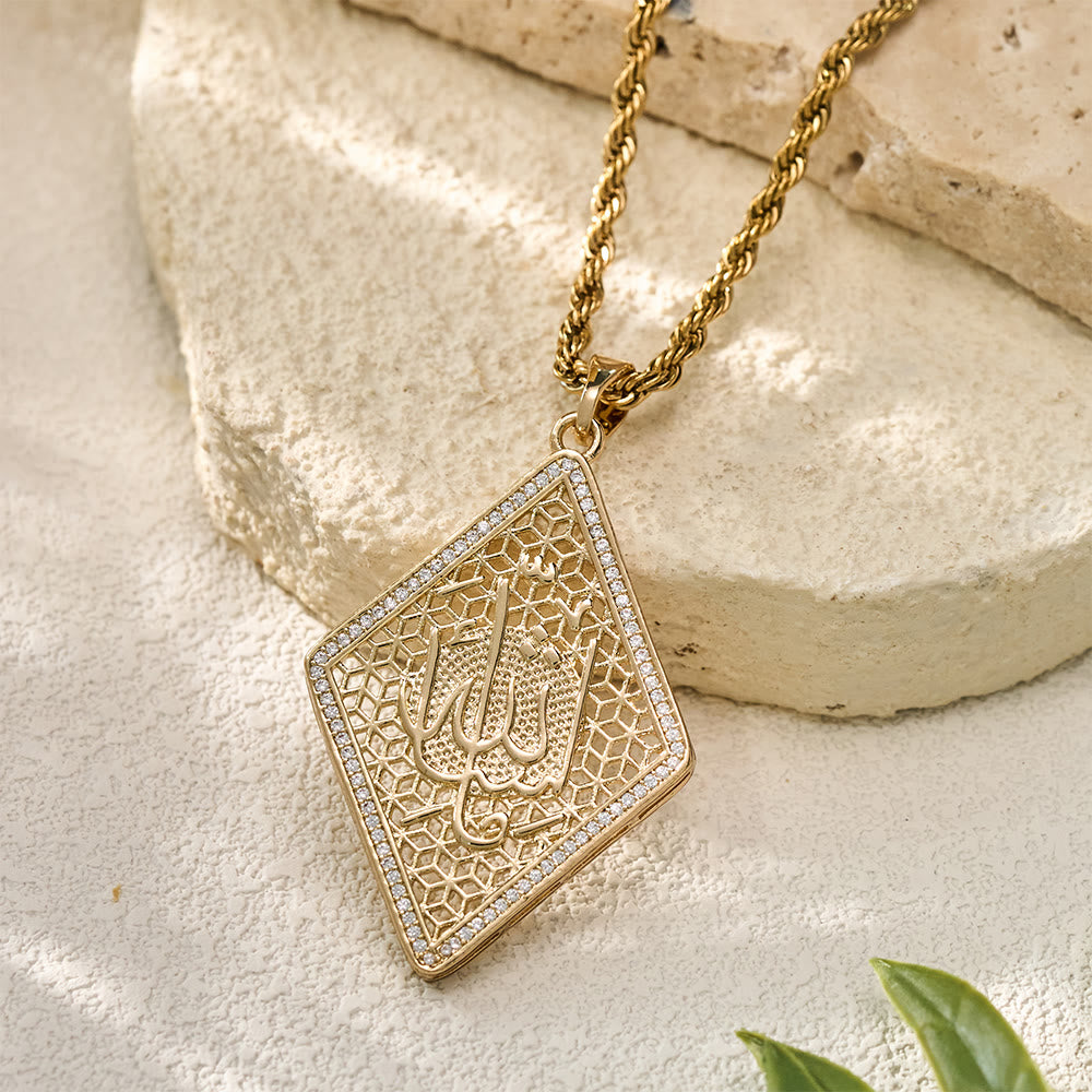 HilalHaven Lattice Talisman Rhombus Allah Engraved Pendant Necklace  - image 3