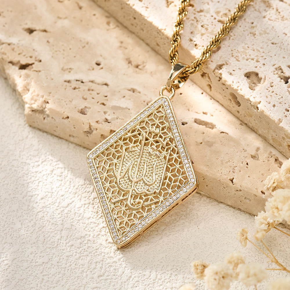 HilalHaven Lattice Talisman Rhombus Allah Engraved Pendant Necklace  - image 4