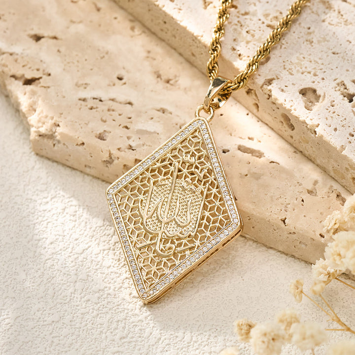 HilalHaven Lattice Talisman Rhombus Allah Engraved Pendant Necklace  - image 4