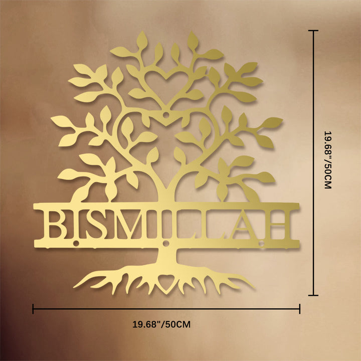 HilalHaven Rooted Benediction Tree‑Form Script Metal Wall Art Decor - Golden - 19.68&