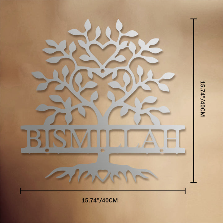HilalHaven Rooted Benediction Tree‑Form Script Metal Wall Art Decor - Silver - 15.74&