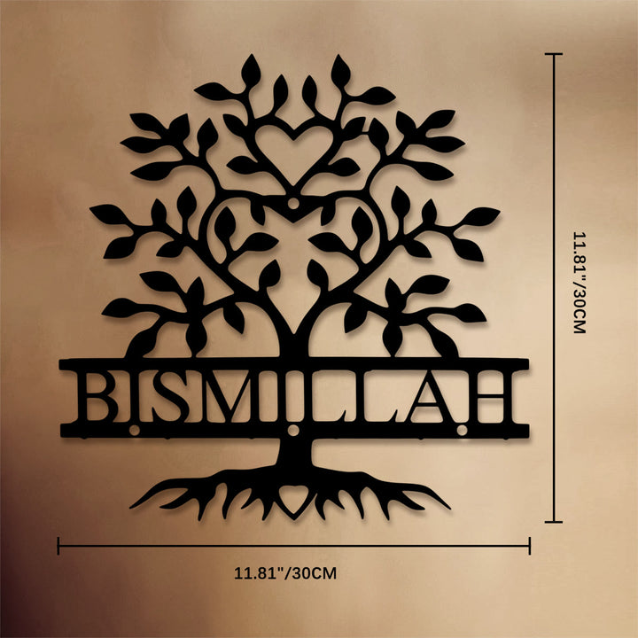 HilalHaven Rooted Benediction Tree‑Form Script Metal Wall Art Decor - Black - 11.81&