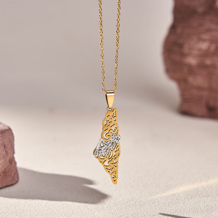HilalHaven Palestine Landscape Verse Openwork Silhouette Pendant Necklace  - image 0