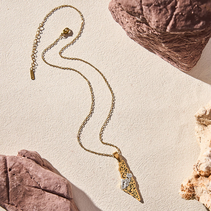 HilalHaven Palestine Landscape Verse Openwork Silhouette Pendant Necklace  - Golden - image 4