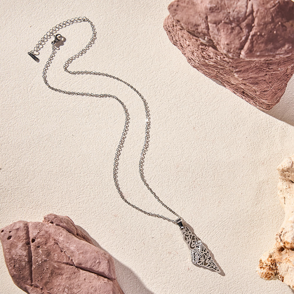 HilalHaven Palestine Landscape Verse Openwork Silhouette Pendant Necklace  - Silver - image 9