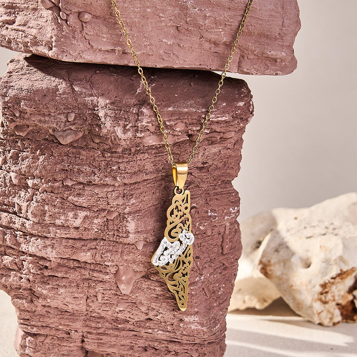 HilalHaven Palestine Landscape Verse Openwork Silhouette Pendant Necklace  - image 2