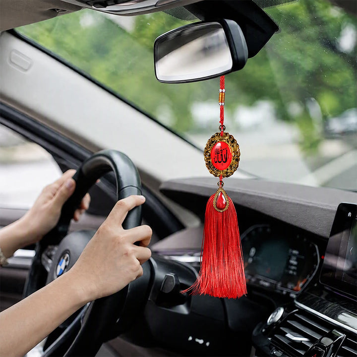 HilalHaven Twofold View Ornate Oval Cabochon Dual-Sided Tassel Car Pendant - image 5