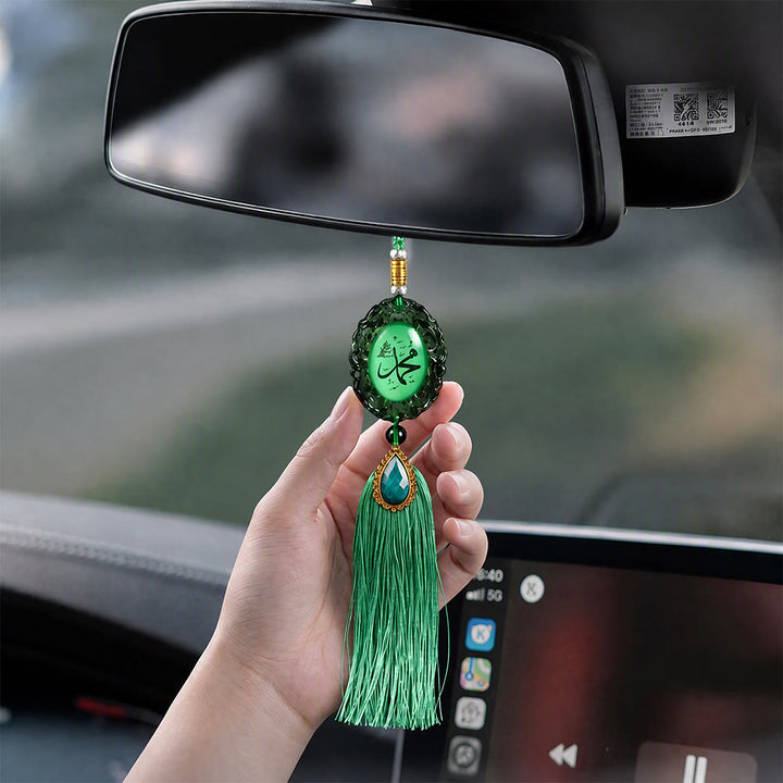HilalHaven Twofold View Ornate Oval Cabochon Dual-Sided Tassel Car Pendant - image 3