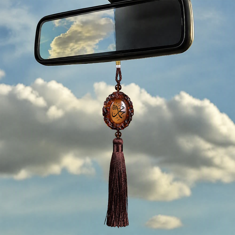 HilalHaven Twofold View Ornate Oval Cabochon Dual-Sided Tassel Car Pendant - image 0